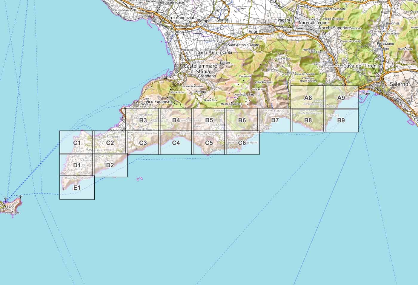 Visualize o mapa de caminhada em pdf Visão geral da planilha da Costa Amalfitana